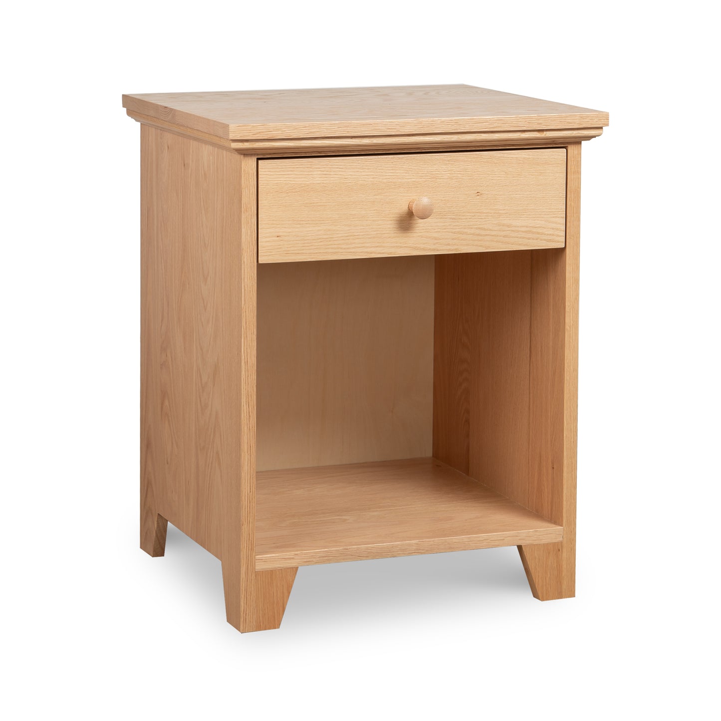 Lyndon Furniture American Country nightstand with clean lines, one drawer, enclosed shelf, and classic round knob, crafted in solid wood.