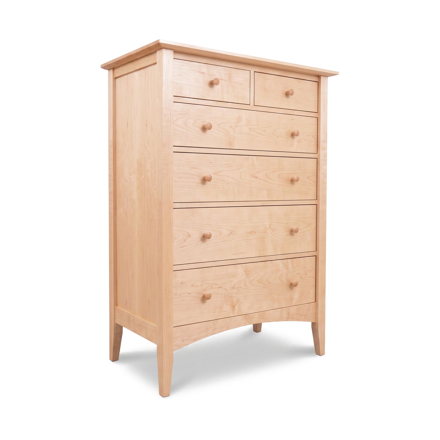 Maple Corner Woodworks American Shaker 6-Drawer Chest in solid cherry with classic round wooden knobs, handcrafted American-made furniture.