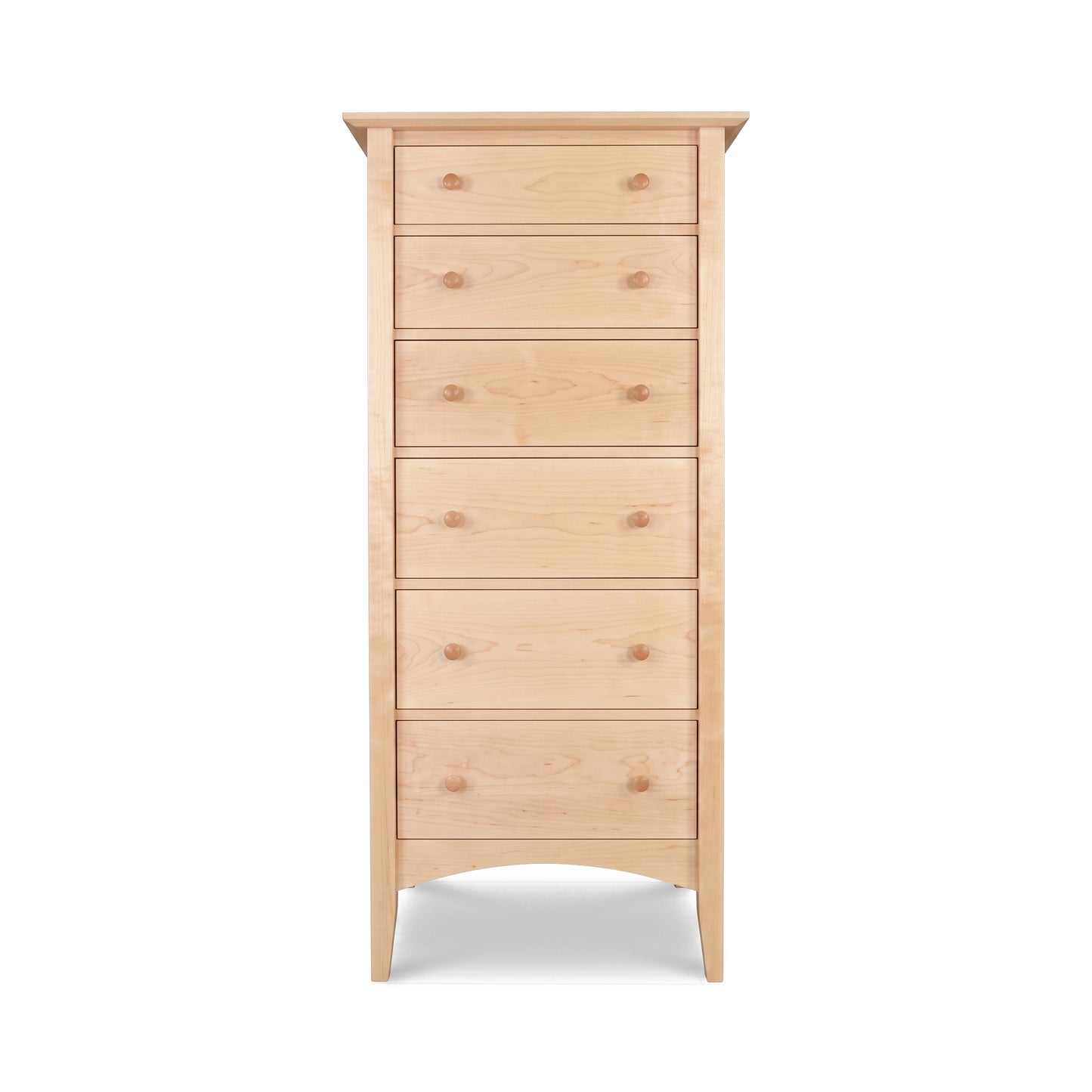 American Shaker Lingerie Chest by Maple Corner Woodworks, tall light wood with seven drawers and round knobs. Handcrafted American made furniture.