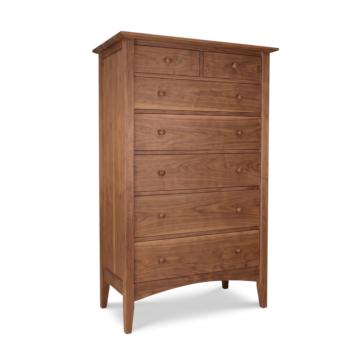 Maple Corner Woodworks American Shaker 7-Drawer Chest, handcrafted in Vermont, features solid maple and classic Shaker design with four sturdy legs.