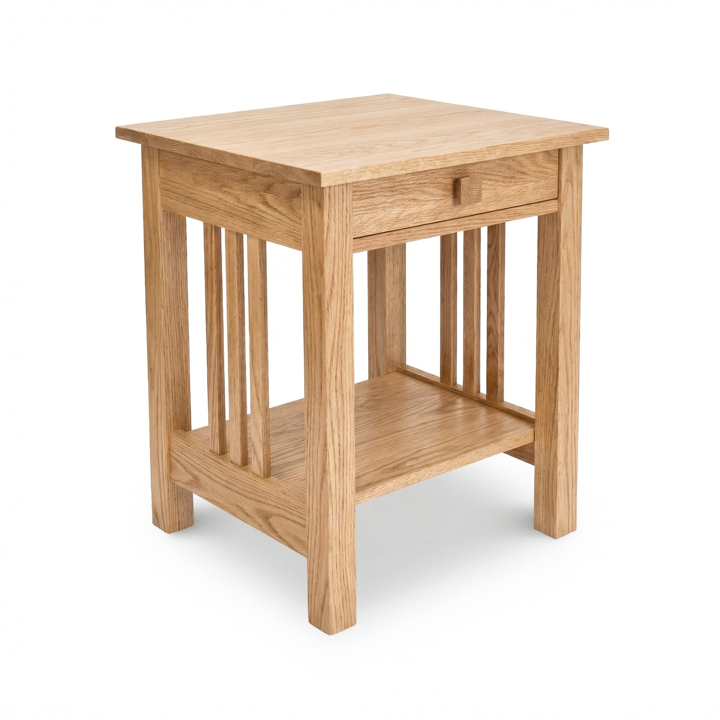 Lyndon Furniture American Mission Nightstand in solid wood with drawer, slatted sides, and lower shelf. Handcrafted, high quality American made furniture.