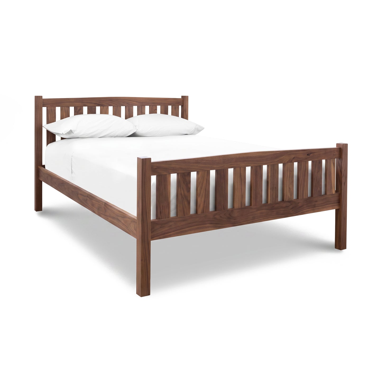 Bennington Bed with High Footboard by Vermont Furniture Designs featuring vertical slats, crafted in solid wood, shown with minimal bedding.