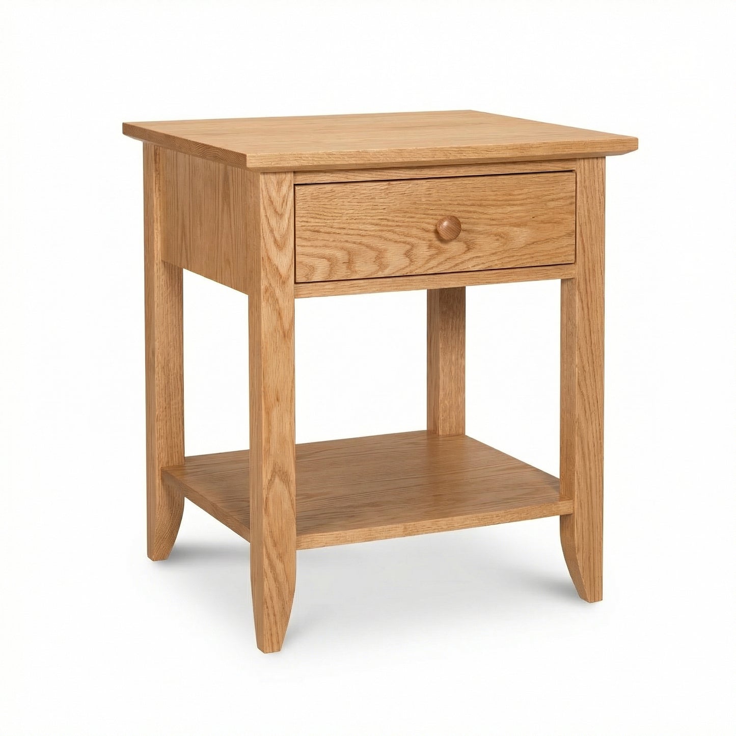 Bow Front 1-Drawer Open Shelf Nightstand by Lyndon Furniture, expertly handcrafted in Vermont from sustainably harvested wood, shown prominently.