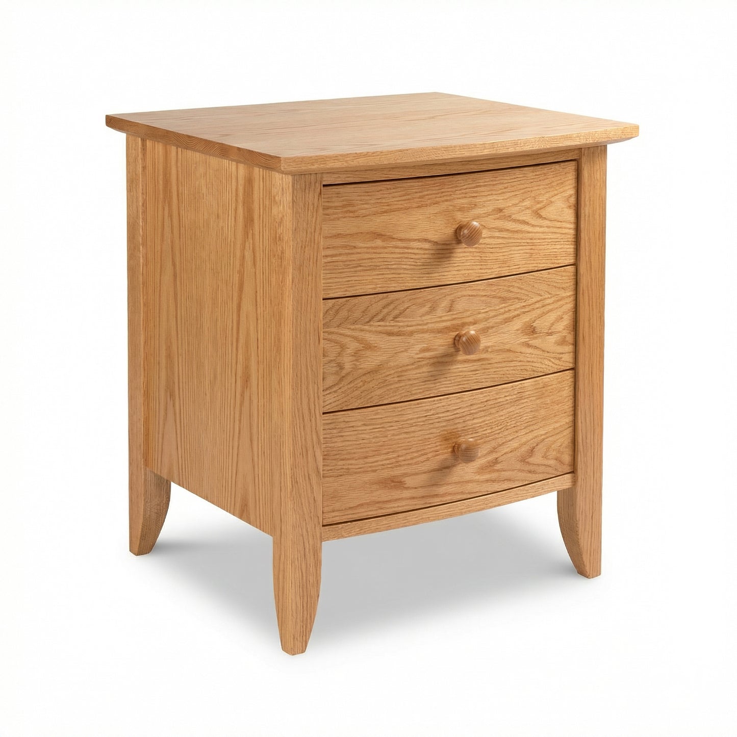 Bow Front 3-Drawer Nightstand by Lyndon Furniture in light wood with round knobs and modern design, handcrafted in Vermont, American made.