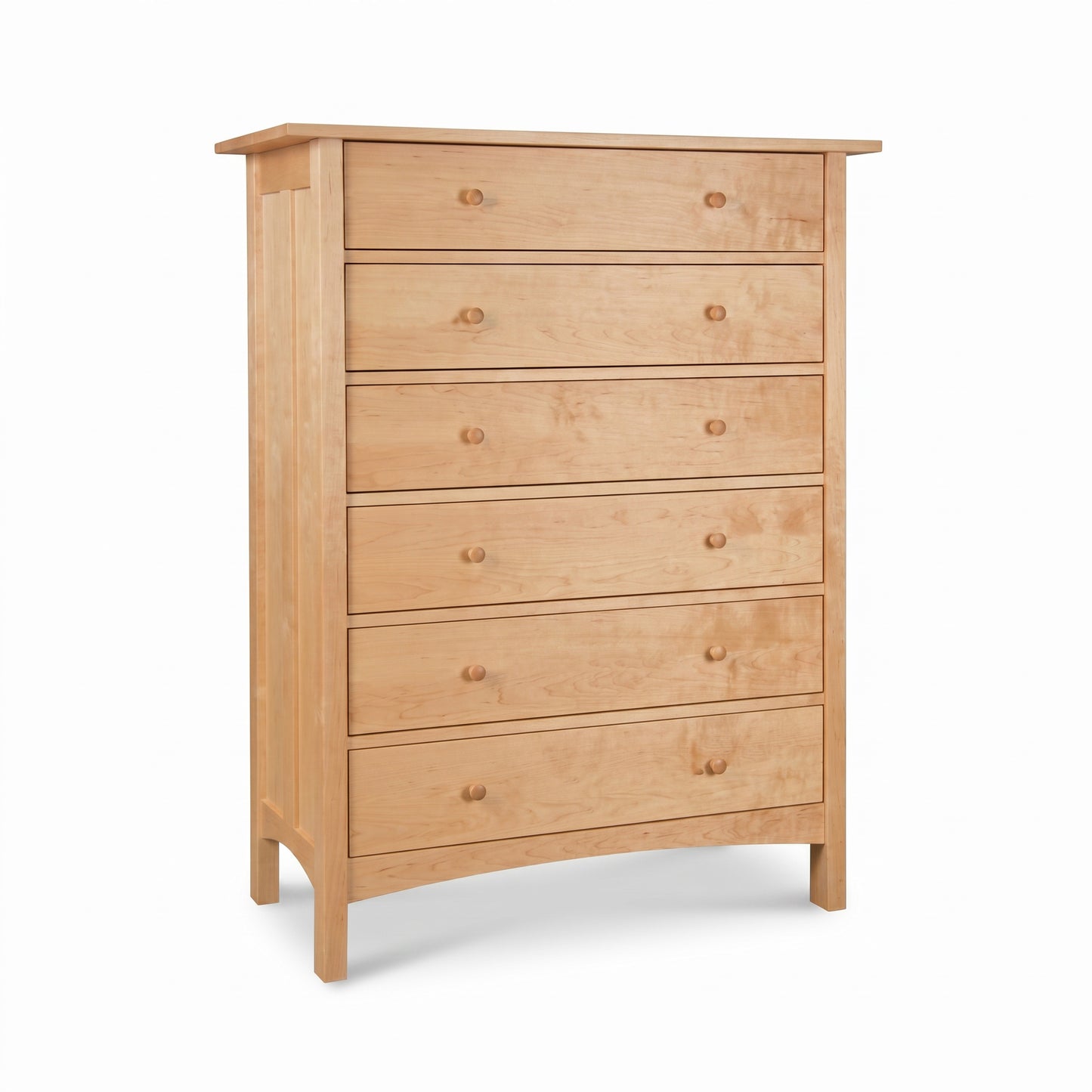 Burlington Shaker 6-Drawer Chest by Vermont Furniture Designs featuring solid light wood, classic round knobs, and short legs. American made quality craftsmanship.