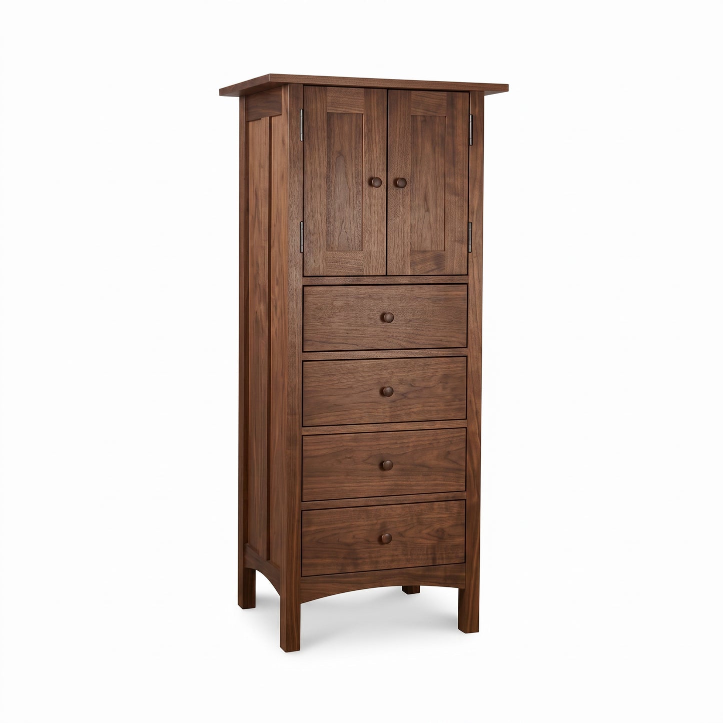 Burlington Shaker Tall Storage Chest by Vermont Furniture Designs featuring four drawers and two doors in solid wood, American made.