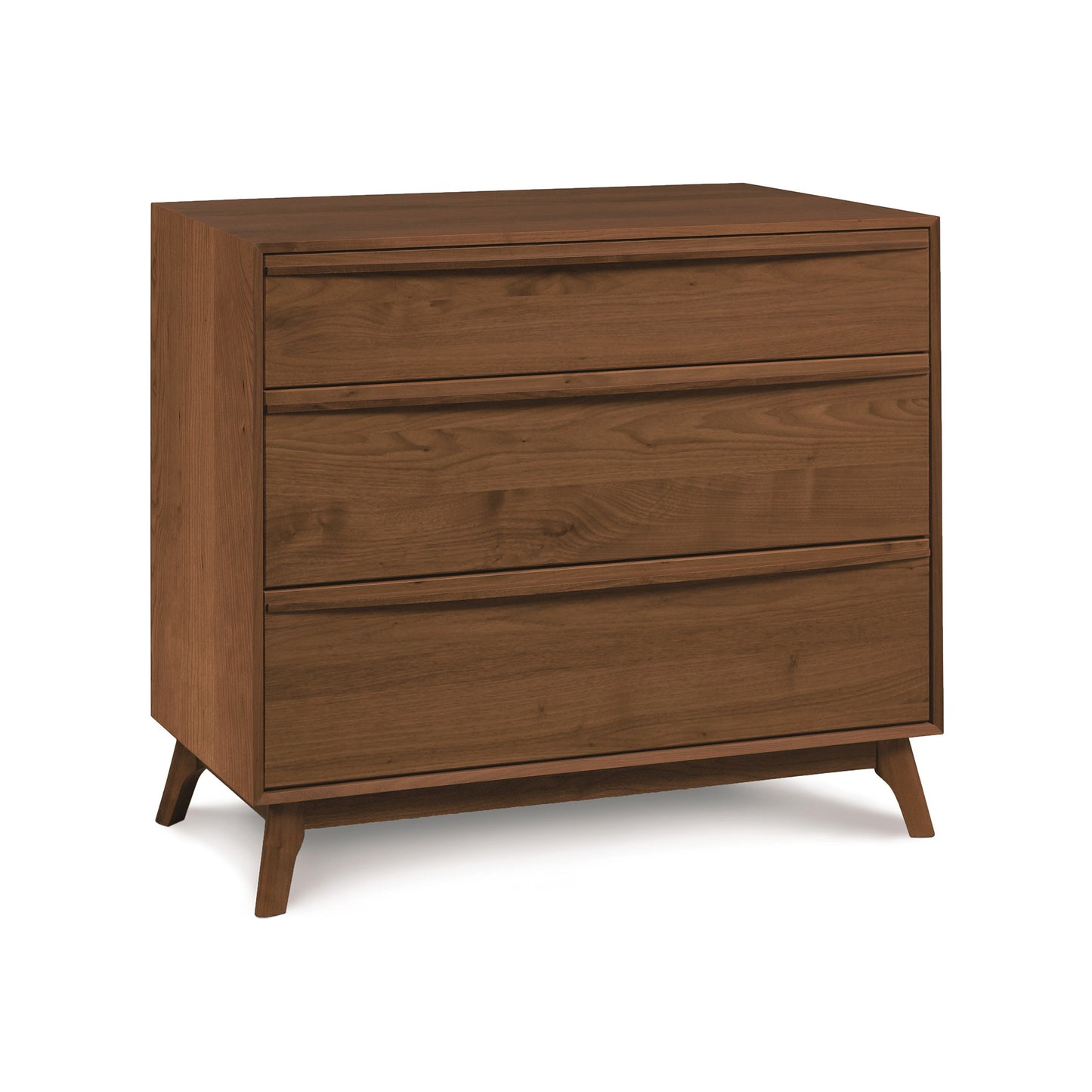 Copeland Catalina 3-Drawer Chest showcasing mid-century modern design with angled legs, made from sustainably harvested wood.