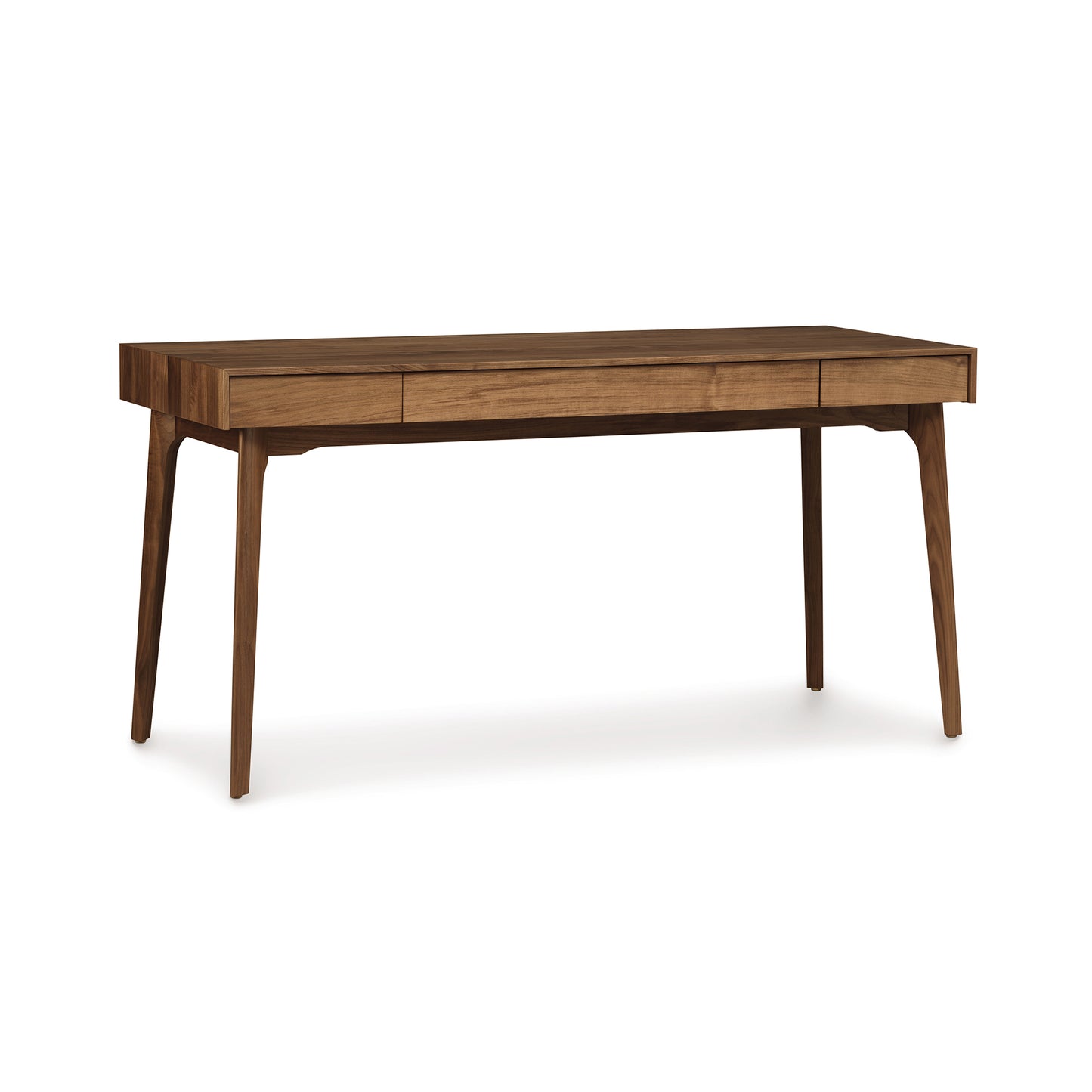 Catalina Desk by Copeland Furniture in solid walnut wood with tapered legs and three drawers, handcrafted in Vermont.