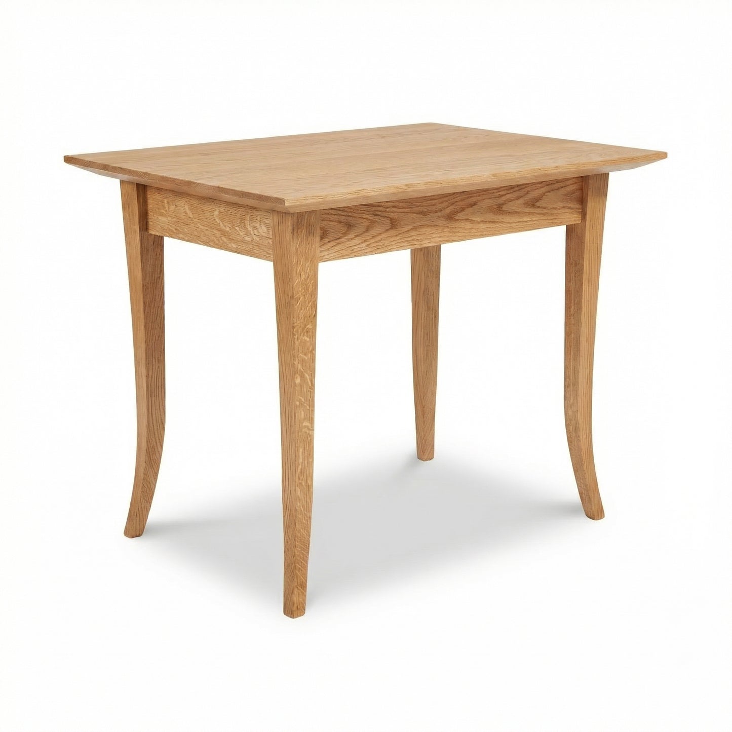 Lyndon Furniture Classic Shaker Flare Leg End Table with four elegantly curved legs and a handcrafted rectangular solid wood top, American made.