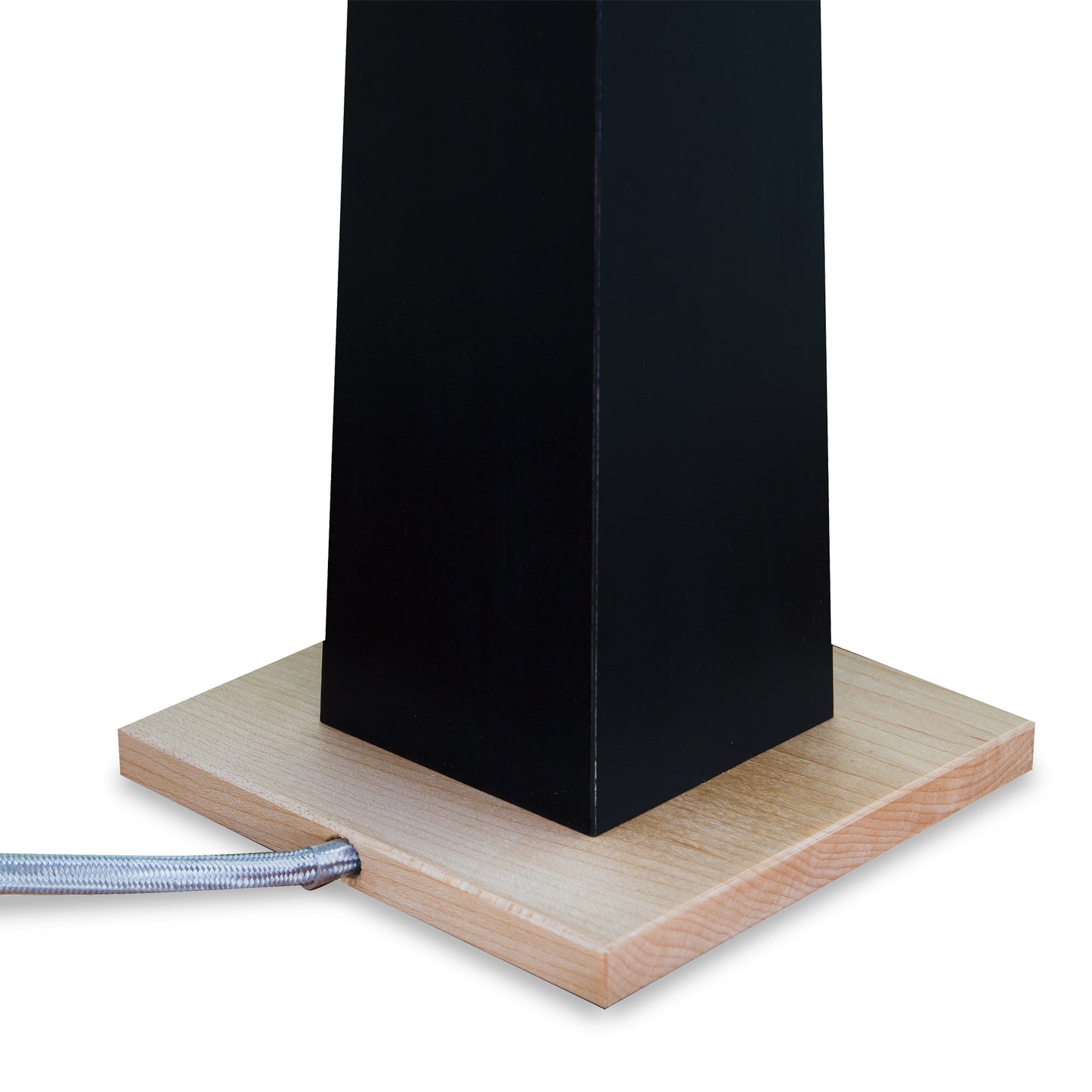 Dance of Life Table Lamp by Rock River Studio with a black rectangular shade and cherry wood base, highlighting handcrafted American furniture design.
