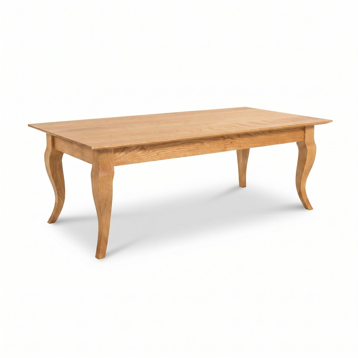French Country Coffee Table by Lyndon Furniture with a flat top and curved legs, handcrafted in Vermont from solid wood.