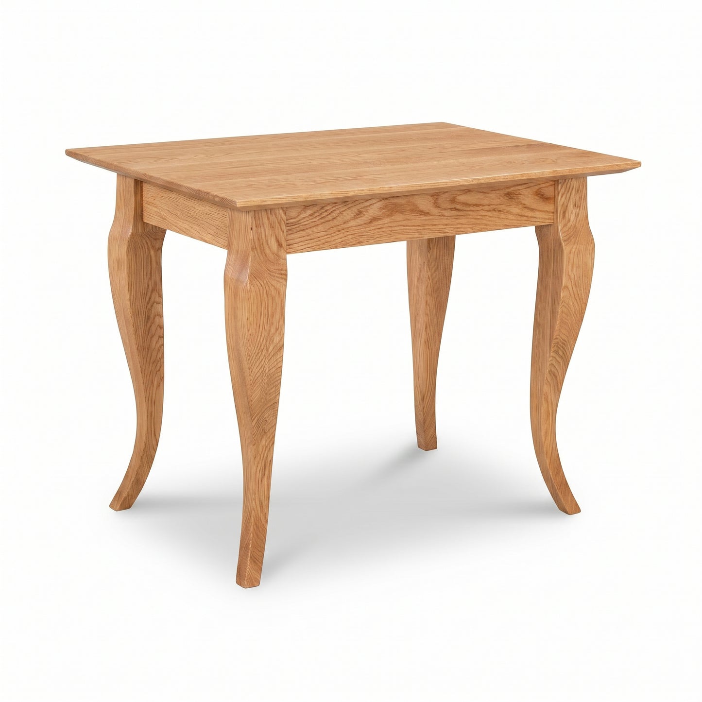 Lyndon Furniture French Country End Table with a solid wood rectangular top and four elegant curved legs crafted in Vermont, American made.