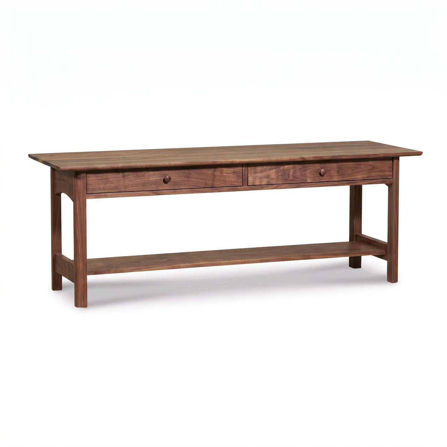 Heartwood Shaker 2-Drawer Coffee Table by Vermont Furniture Designs, crafted in solid wood, highlighting quality American craftsmanship.