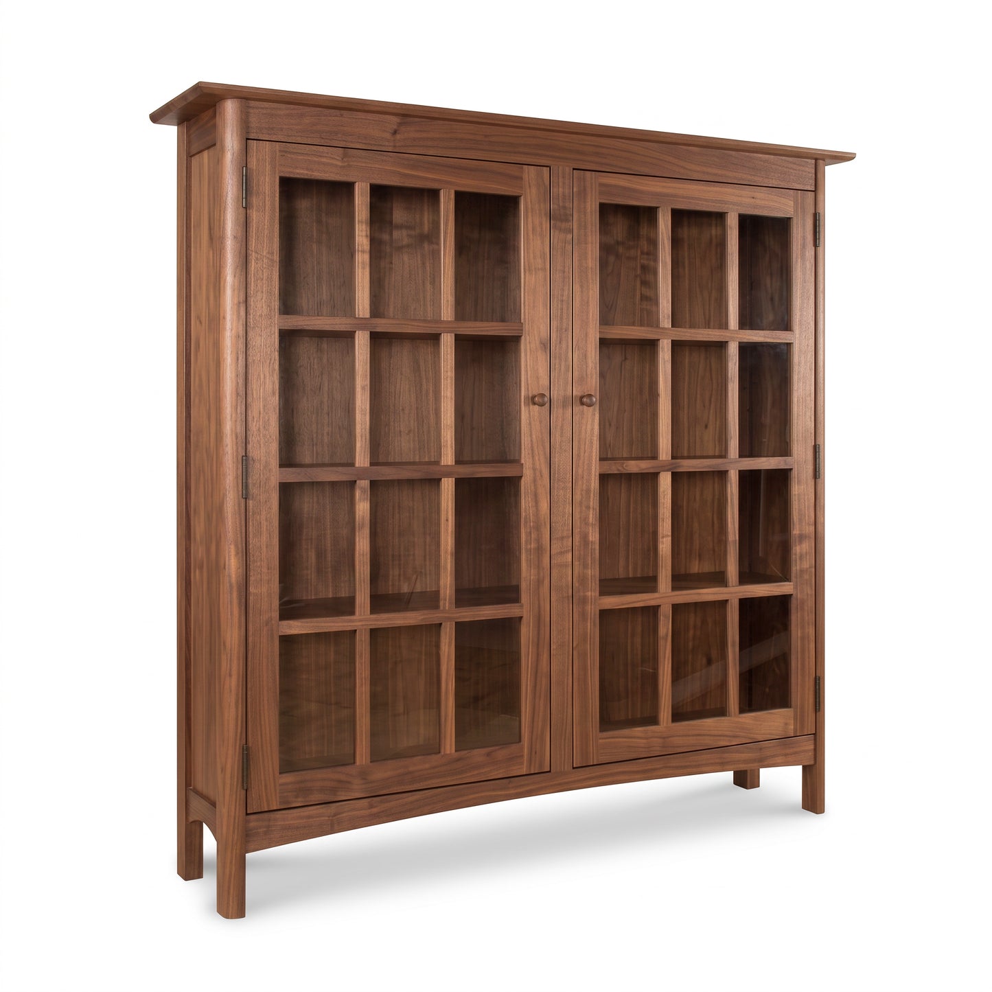 Heartwood Shaker 2-Glass Door Bookcase by Vermont Furniture Designs showcases solid wood shelves, glass doors, and expert American craftsmanship.