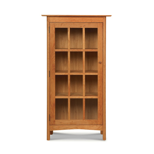 Heartwood Shaker Glass Door Bookcase with handcrafted 12-pane glass door, showcasing American-made quality and classic shaker design by Vermont Furniture Designs.