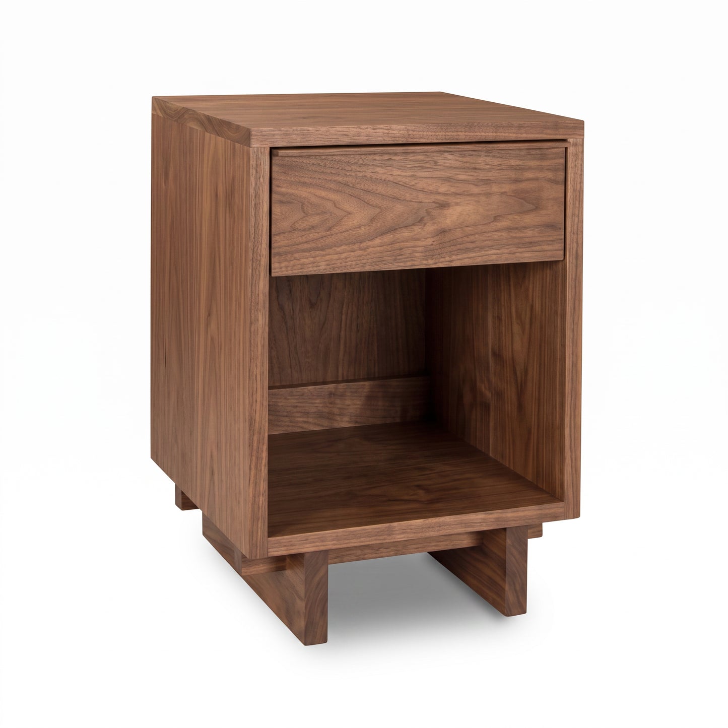 Kipling 1-Drawer Enclosed Shelf Nightstand by Vermont Furniture Designs, modern style with natural wood finish, handcrafted in America.