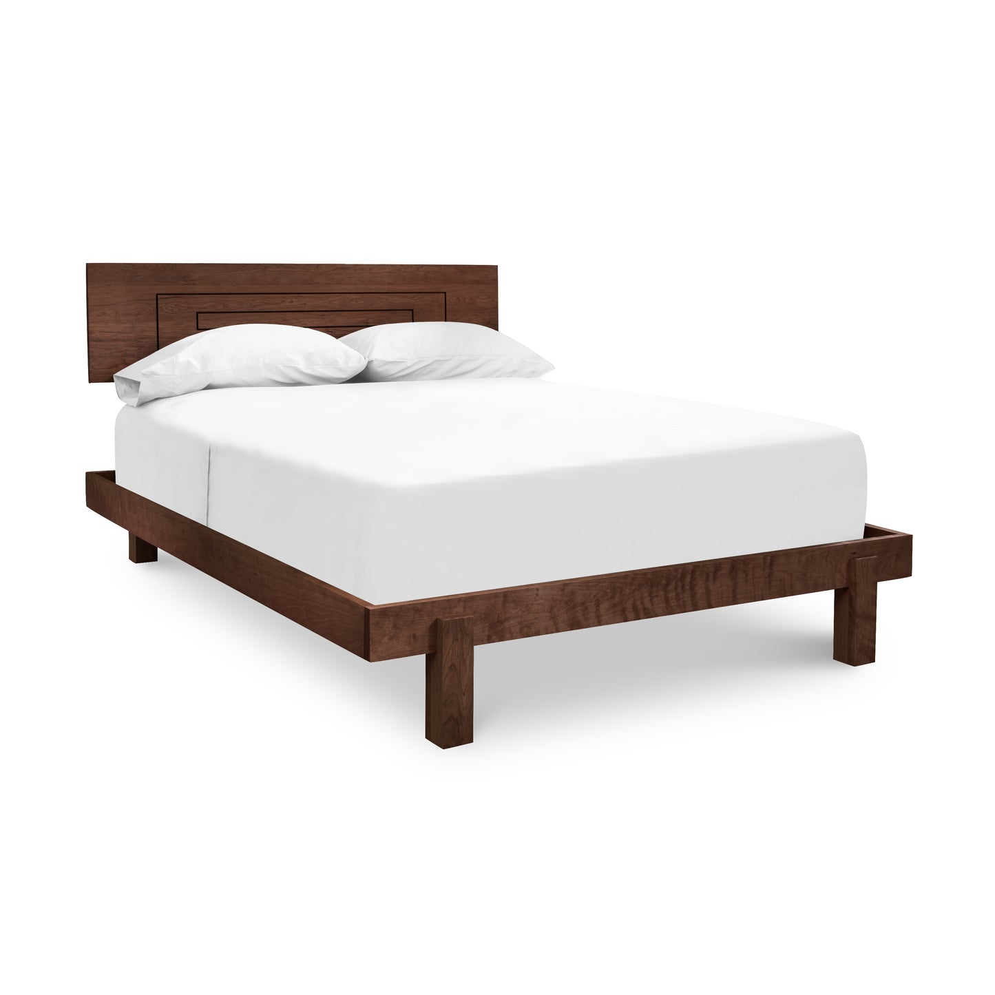 Loft Bed in eco-friendly cherry wood with headboard and white mattress crafted by Vermont Furniture Designs.