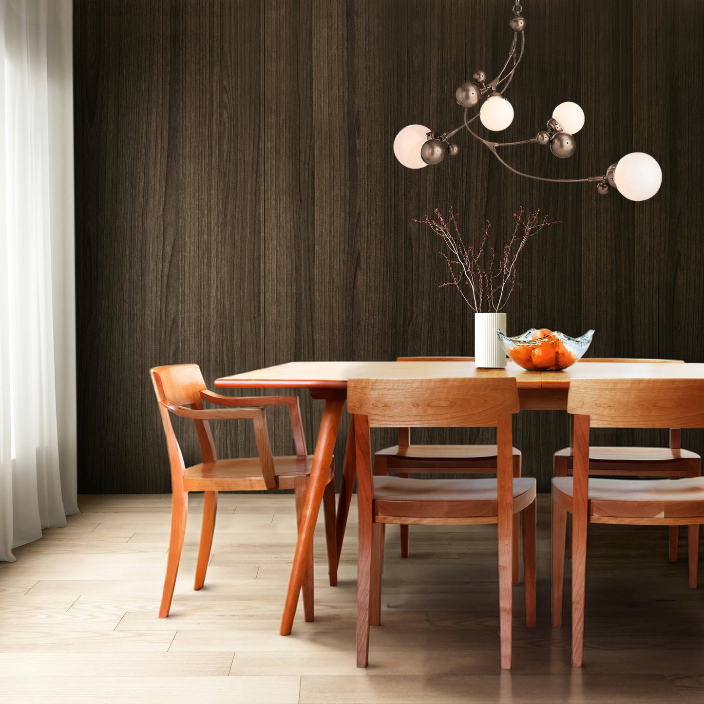 Vermont Woods Studios Ludlow Side Chairs and a solid wood dining table are the centerpiece of this modern dining room.