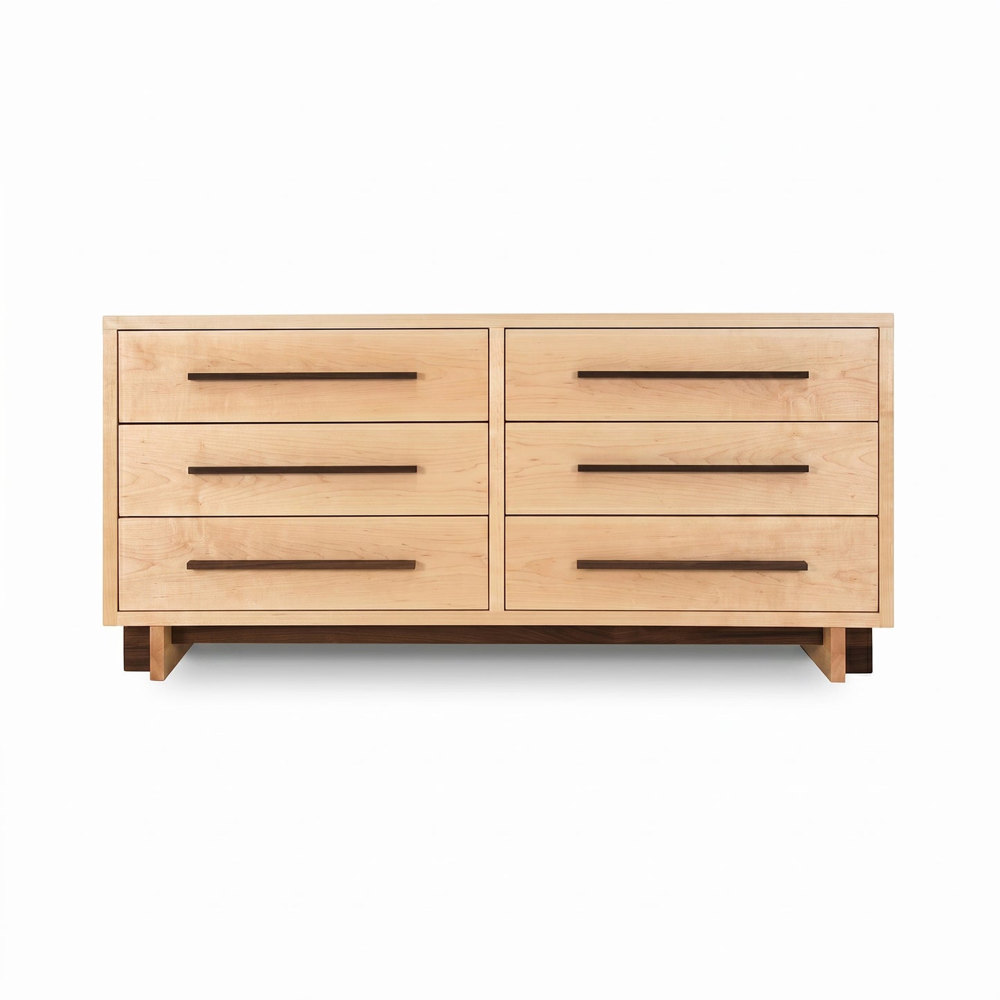 Modern American 6-drawer dresser by Vermont Furniture Designs in light solid hardwood with contrasting dark handles, crafted in the USA.