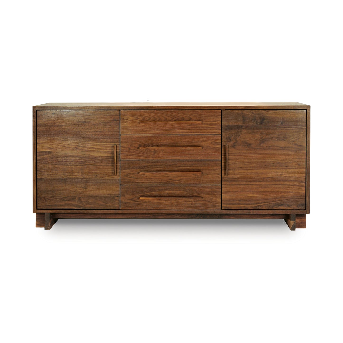 Modern American Sideboard by Vermont Furniture Designs with two end cabinets, four drawers, and a smooth natural wood finish displayed prominently.