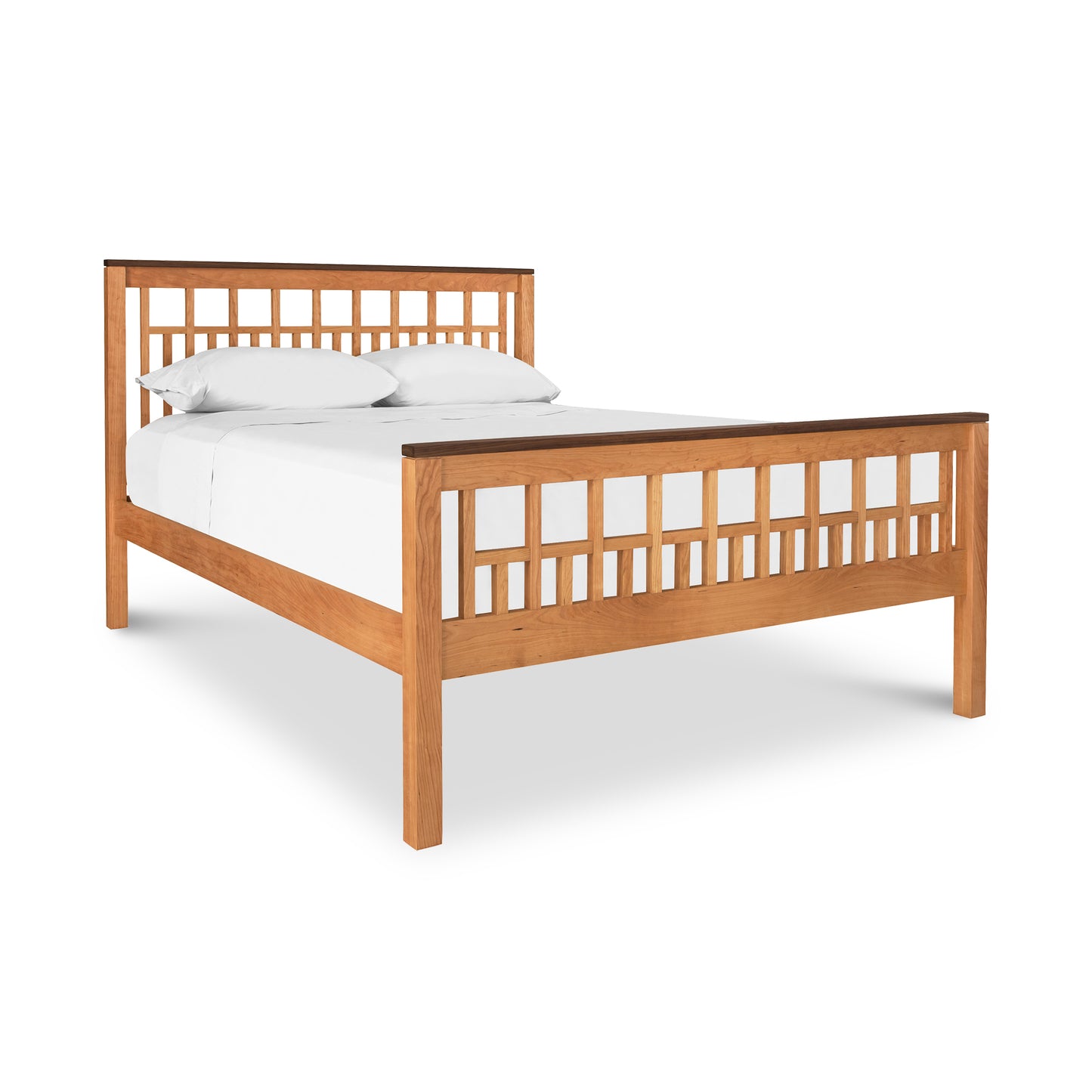 Modern American Trellis Bed by Vermont Furniture Designs in solid hardwood with a grid headboard, showcasing fine craftsmanship and premium wood.