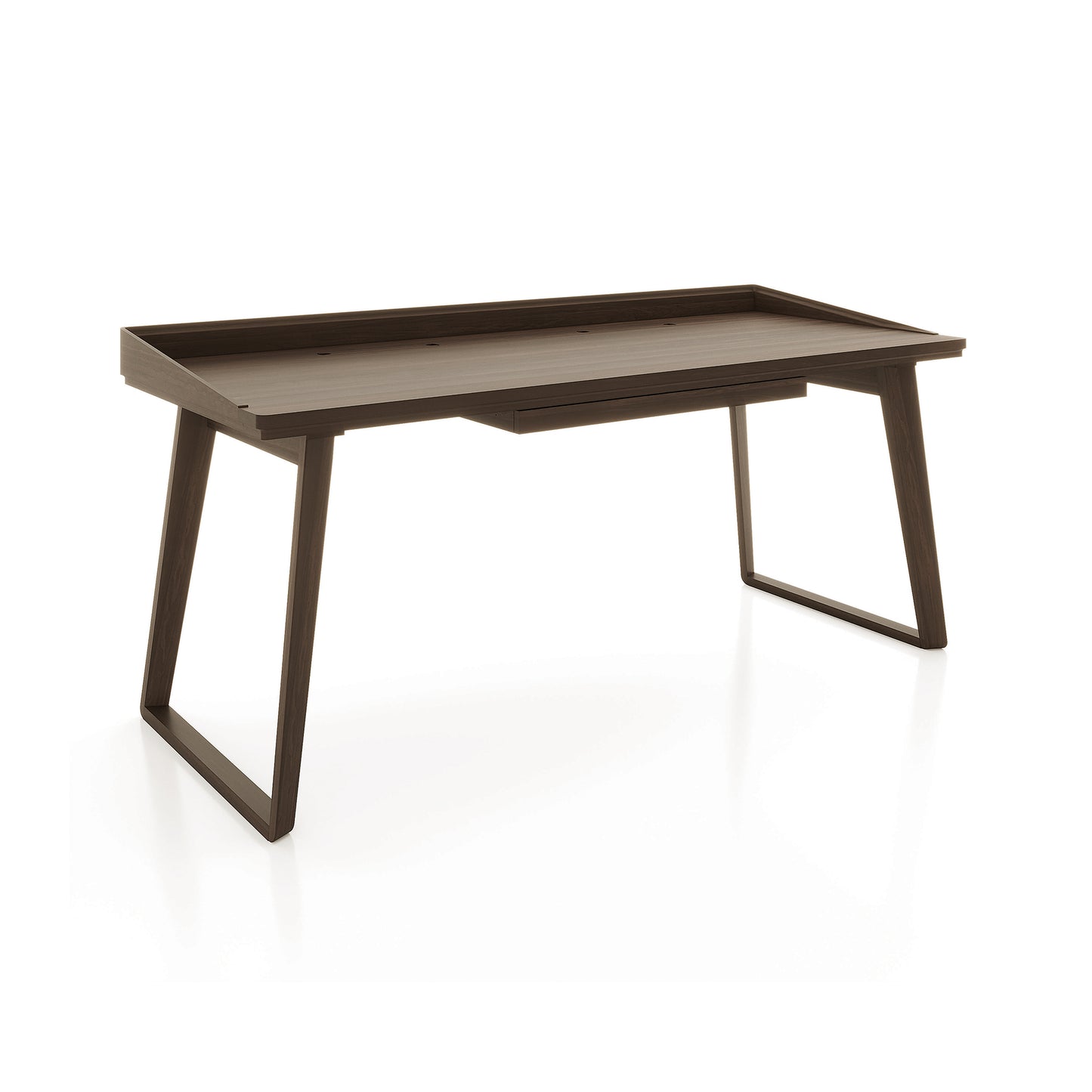 Odin Desk by Copeland Furniture in solid wood with angled legs and a raised edge, showcasing craftsmanship and modern design.