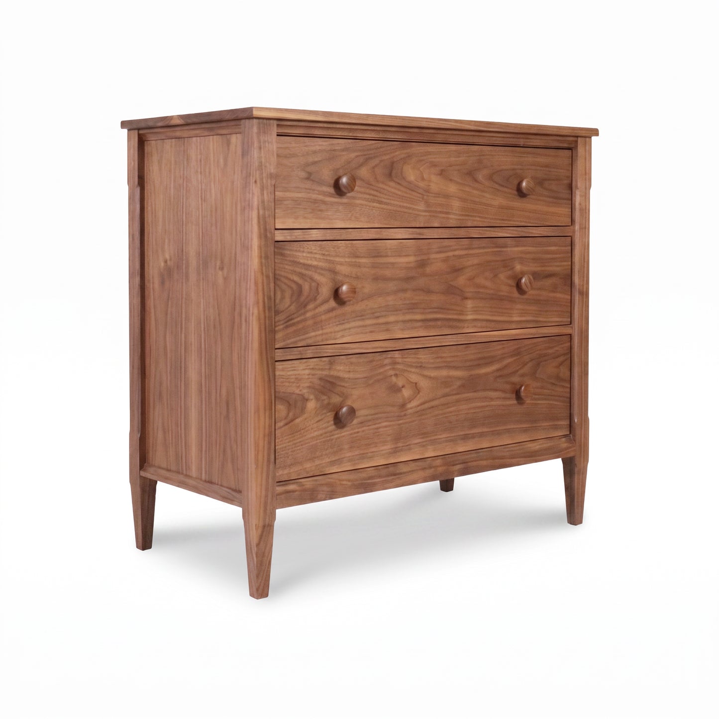 Vermont Shaker 3-Drawer Chest by Maple Corner Woodworks, solid wood, round knobs, tapered legs, quality craftsmanship.