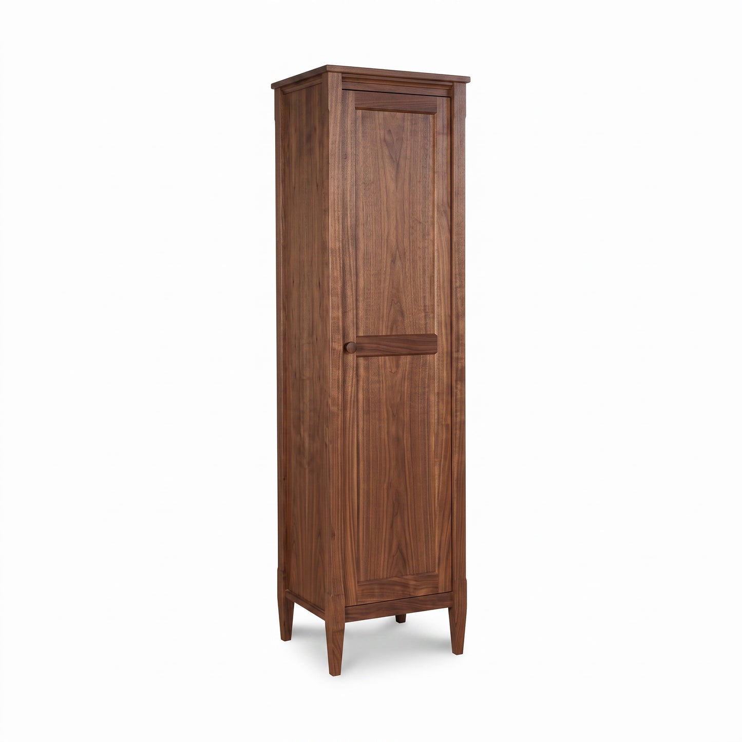 Vermont Shaker Narrow Bookcase with Mirror by Maple Corner Woodworks, solid wood, single door, four-leg design. American made furniture.