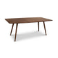 Addison Boat Top Extension Dining Table by Lyndon Furniture, handcrafted mid-century modern table with dark brown finish and 4 tapered legs.