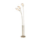 Aerial Torchiere brass floor lamp by Hubbardton Forge features three curved stems with leaf-shaped lights, highlighting modern American craftsmanship.