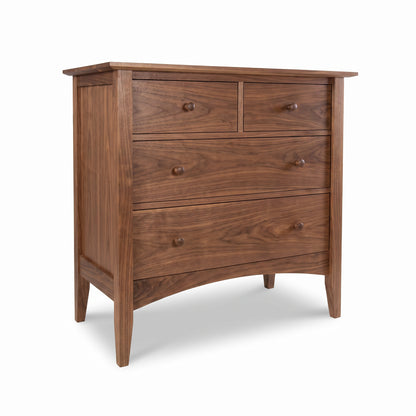 American made Maple Corner Woodworks Shaker 4-drawer chest with solid wood, round knobs, and clean lines, expertly crafted in classic Shaker style.