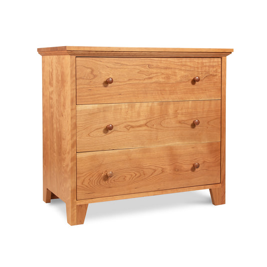 American Country 3-Drawer Chest by Lyndon Furniture, featuring sustainable wood, natural finish, round knobs, and four short legs.