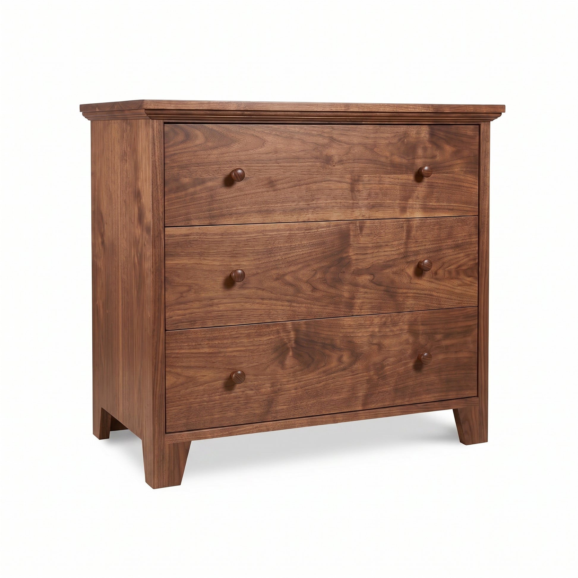 Lyndon Furniture American Country 3-Drawer Chest with round knobs, crafted from solid wood and handmade in Vermont, high quality American made furniture.