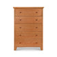 Handmade Lyndon Furniture American Country 5-Drawer Chest with round knobs and four legs, crafted from sustainable wood.