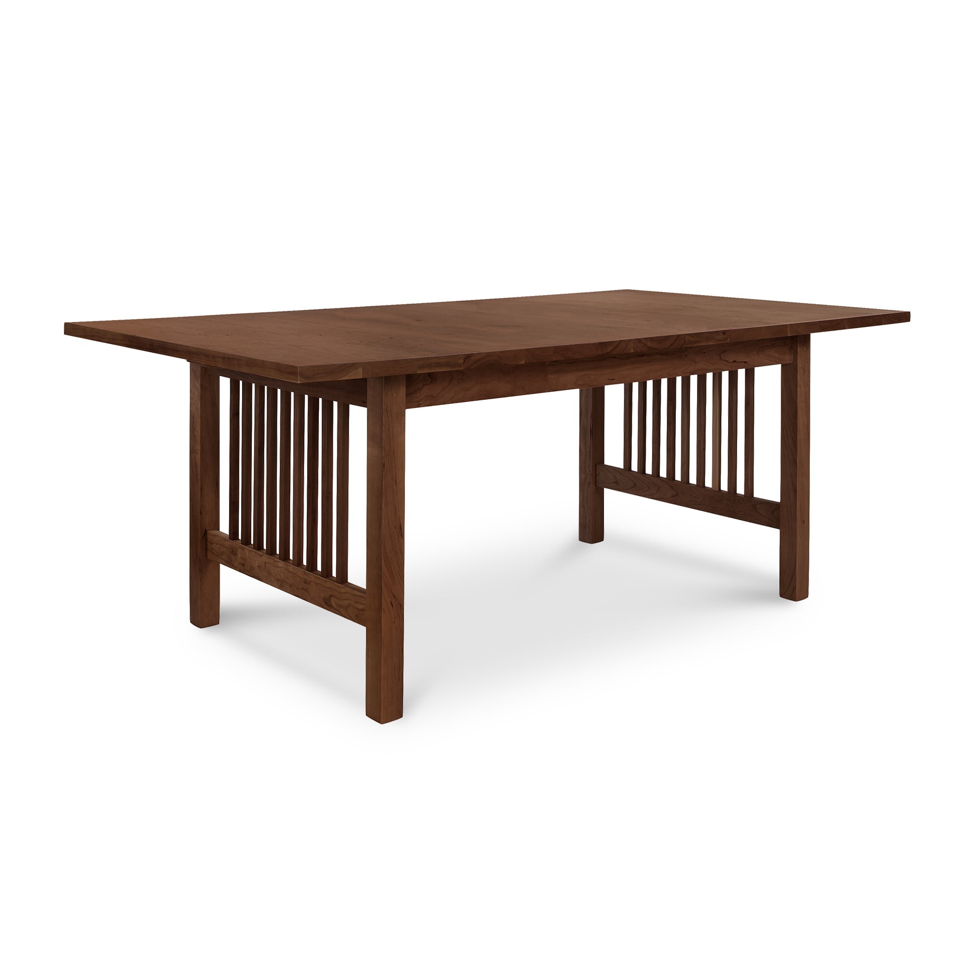 American Mission Solid Top Dining Table with rectangular top and slatted legs in dark brown finish by Lyndon Furniture.
