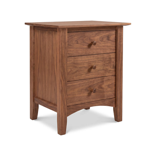 Maple Corner Woodworks American Shaker 3-Drawer Nightstand in solid wood, featuring classic lines and expert craftsmanship.