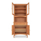 American Shaker Small 38" China Cabinet by Maple Corner Woodworks showcasing glass-paneled doors, spacious shelves, and a central open drawer, highlighting classic Shaker-style design.