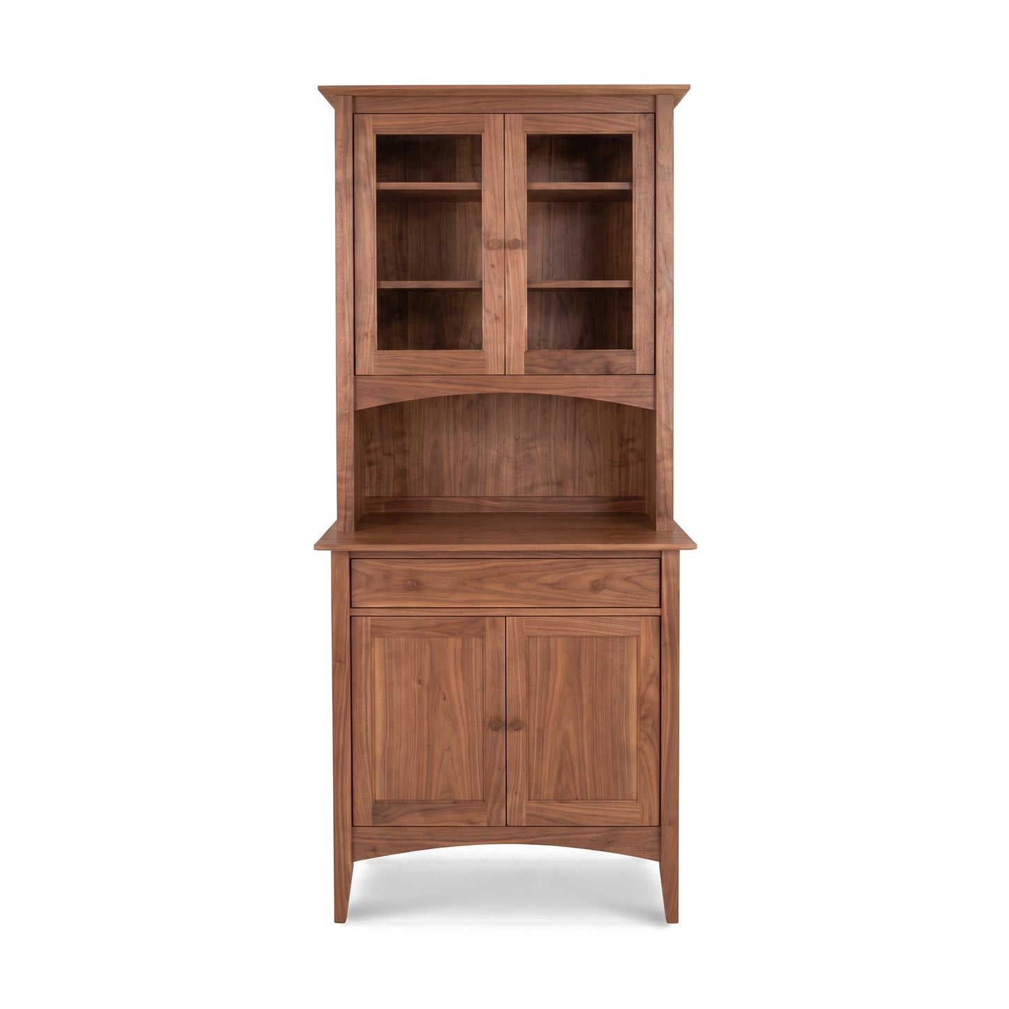 American Shaker Small 38″ China Cabinet by Maple Corner Woodworks, featuring solid hardwood, glass doors, shelves, and spacious storage.