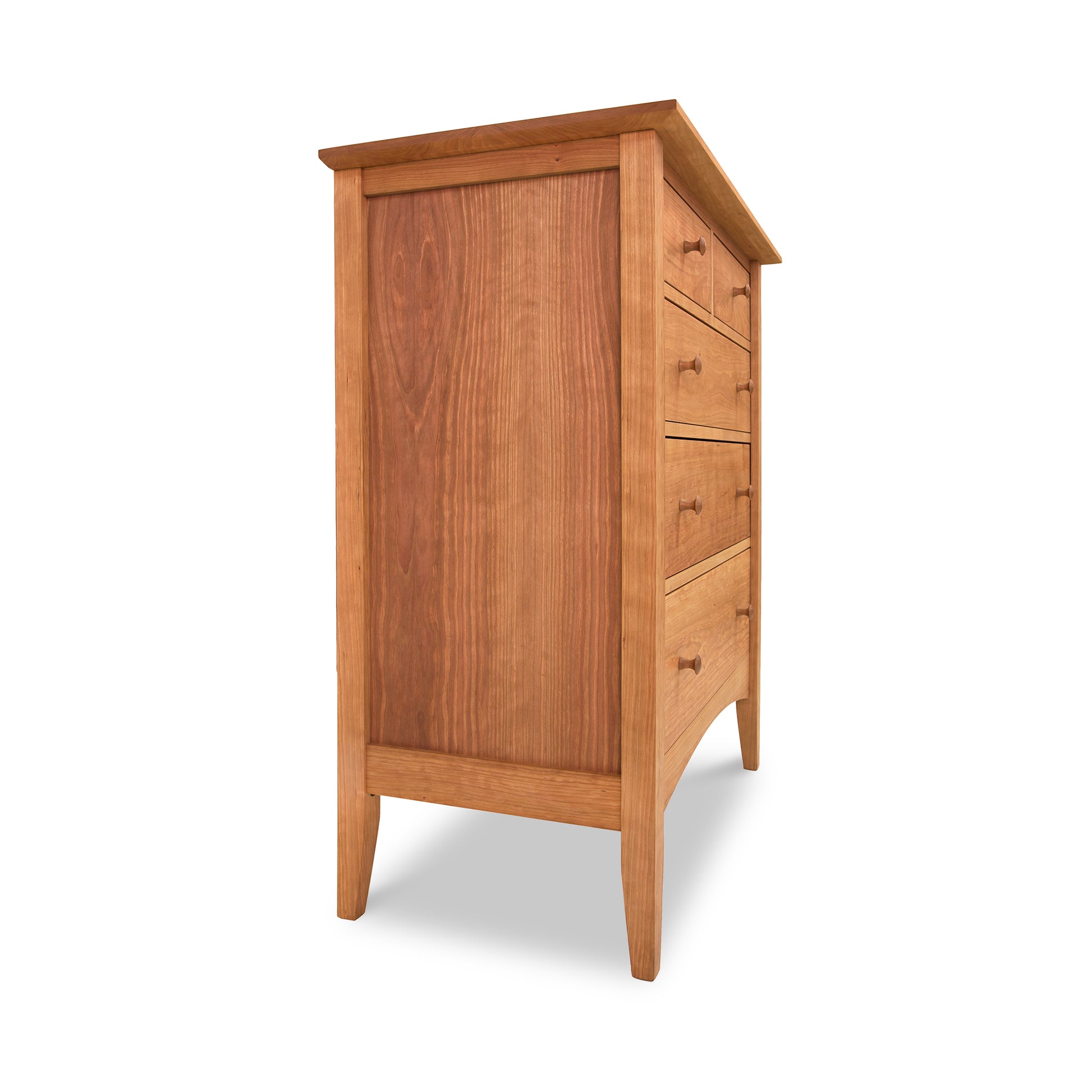 Solid wood dresser with five drawers, handcrafted by Maple Corner Woodworks, featuring a smooth finish and simple design from the American Shaker Furniture Collection.