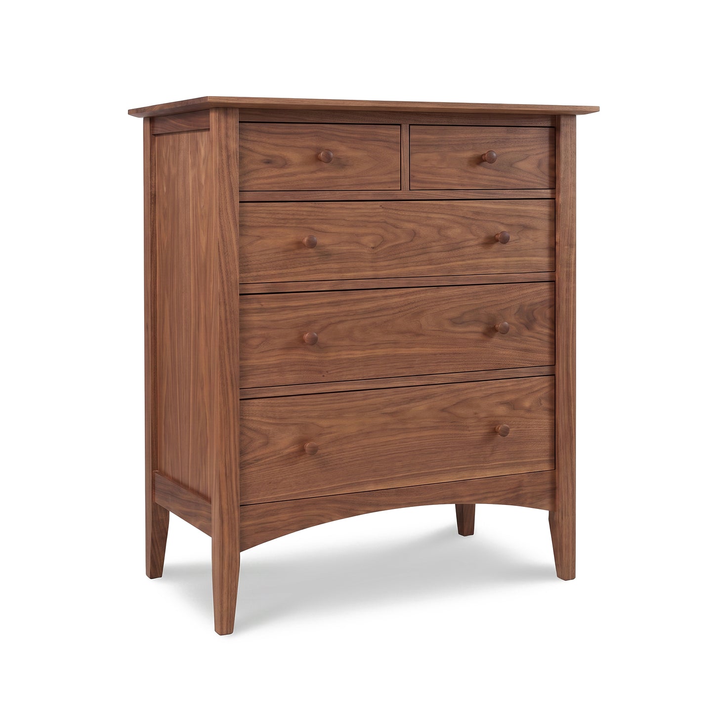 Maple Corner Woodworks American Shaker 5-Drawer Chest with solid wood construction, round knobs, and a timeless handcrafted look.