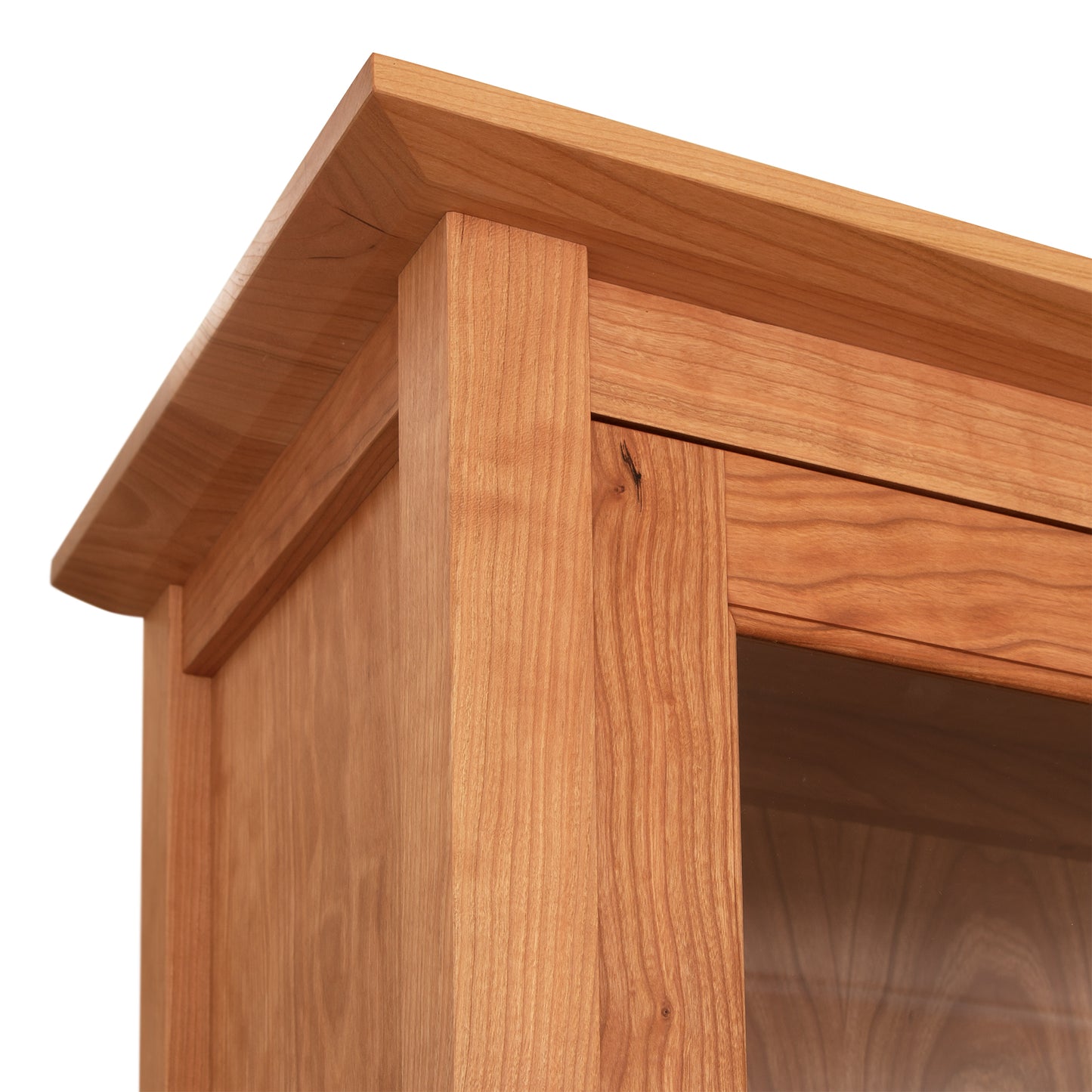American Shaker 50" China Cabinet by Maple Corner Woodworks featuring natural grain, smooth finish, and a glass panel showcasing Vermont craftsmanship.