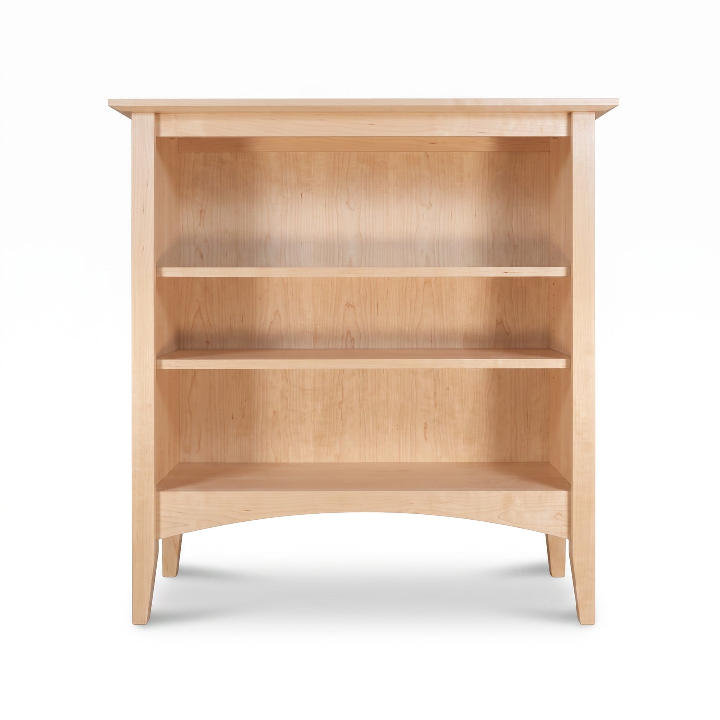 American Shaker Bookcase by Maple Corner Woodworks, crafted from Vermont hardwoods with light wood finish, three shelves, and straight legs.