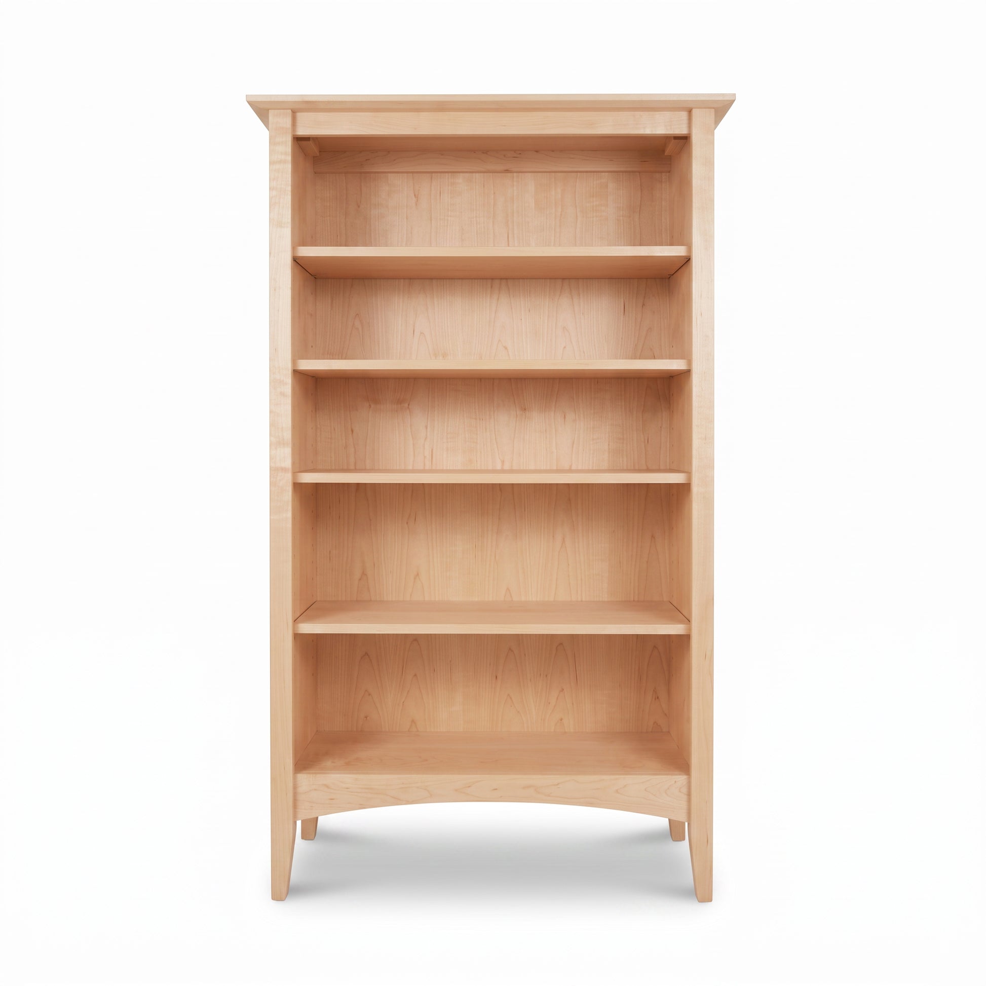 American Shaker Bookcase by Maple Corner Woodworks with four light wood shelves, showcasing handcrafted American-made quality.