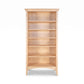 American-made Maple Corner Woodworks Shaker bookcase in light wood, featuring six empty shelves and classic handcrafted design.