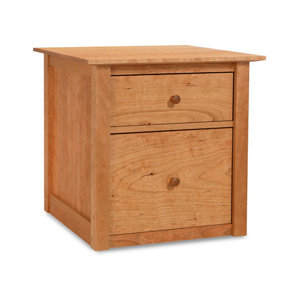 American Shaker File Cabinet by Maple Corner Woodworks with two natural finish drawers and round knobs, showcasing timeless Vermont craftsmanship