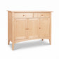 American Shaker Medium Sideboard by Maple Corner Woodworks in solid hardwood, with two drawers, three doors, and elegant tapered legs.