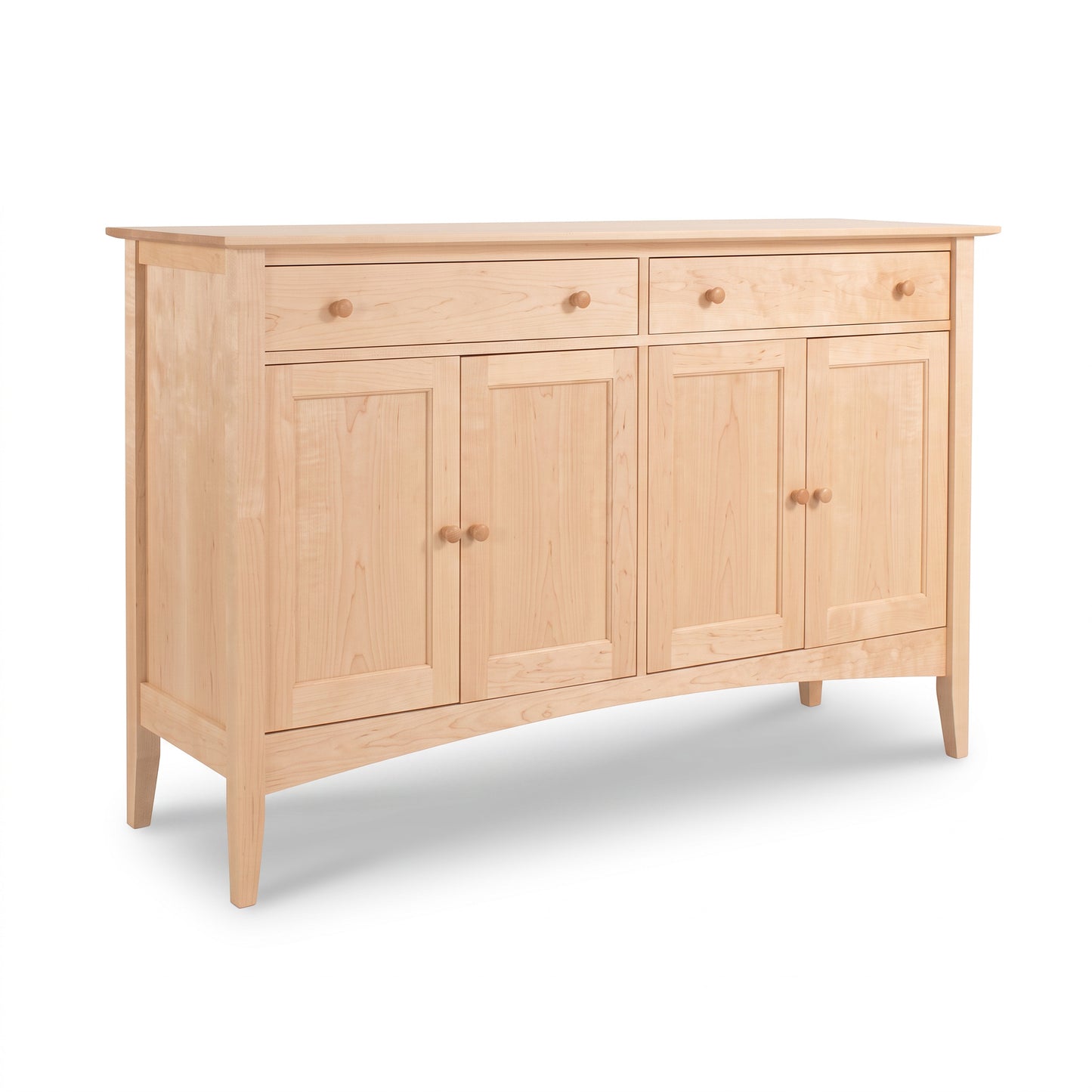 American Shaker large sideboard by Maple Corner Woodworks in light wood with 3 drawers, 4 doors, handcrafted Vermont furniture quality.