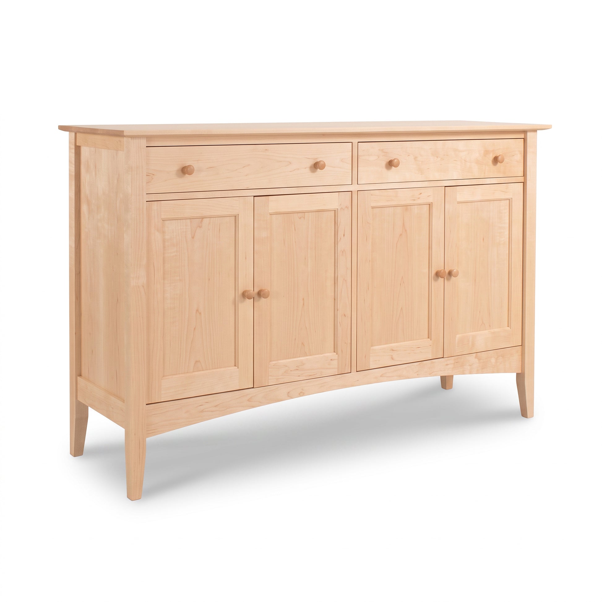 American Shaker large sideboard by Maple Corner Woodworks in light wood with 3 drawers, 4 doors, handcrafted Vermont furniture quality.