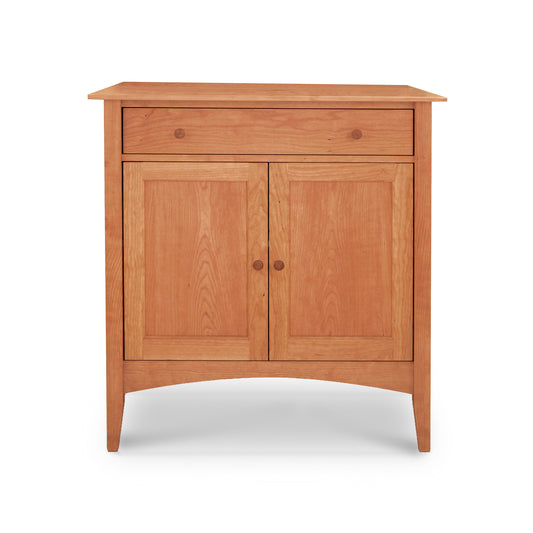 American Shaker Small Sideboard by Maple Corner Woodworks, Vermont-crafted solid hardwood cabinet with top drawer and two doors, enhanced with minimalist knobs in classic Shaker design.