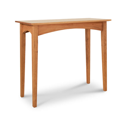 American Shaker Sofa Table by Maple Corner Woodworks with minimalist design, four straight legs, and arched support under the tabletop, crafted from eco-friendly materials in traditional Shaker style.